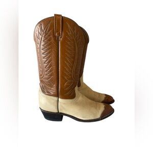 Vintage ACME Beige Lizard Toe Two Tone Western Boots Sz 11D